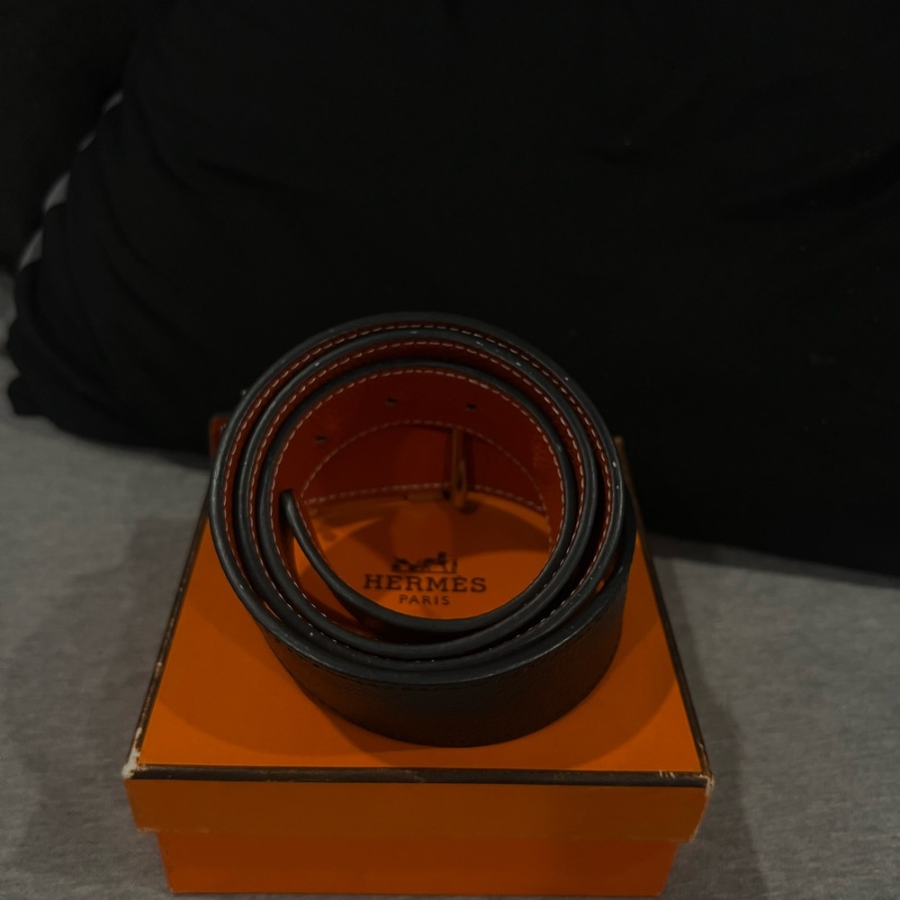 Hermès Black and Orange Men's Belt